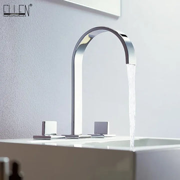 Deck Mounted Double Handle Bathroom Sink Mixer Crane Hot and Cold Water Taps 3 Pieces Square Bathroom Faucets 3 hole EL5109
