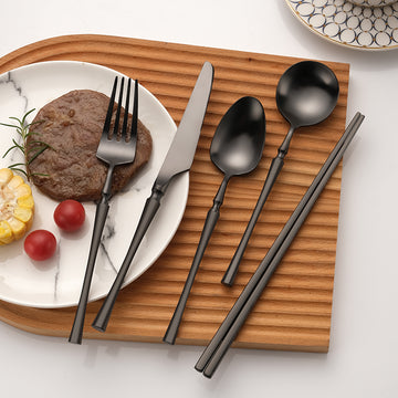 Matte Black Stainless Steel Luxury Cutlery Tableware Knife Coffee Ice Spoon Fork Chopsticks Flatware Set