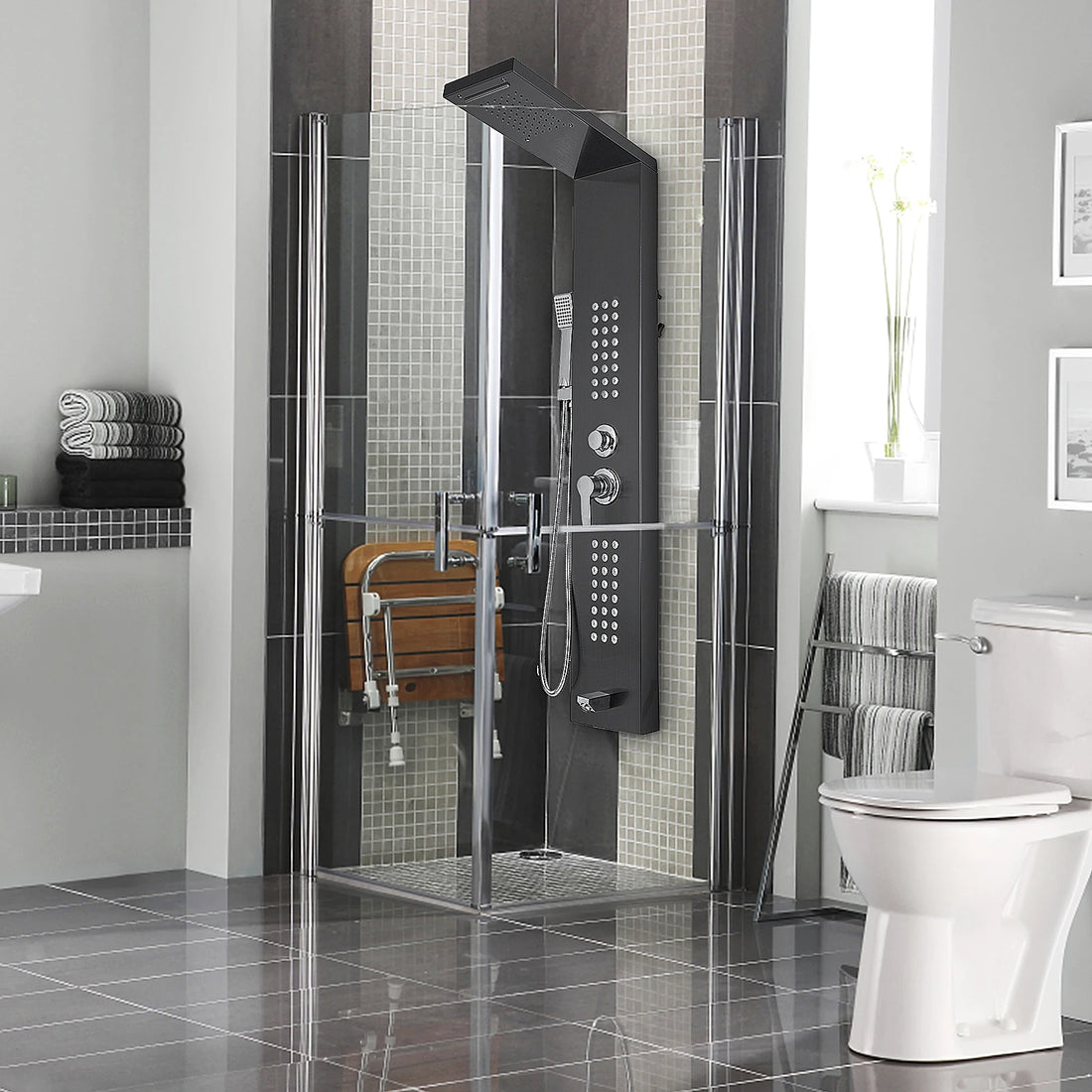 VEVOR  LED Light Shower Panel System Waterfall Rain Shower Faucet SPA Massage Jets Tub Shower With Bidet Bath Taps For Bathroom