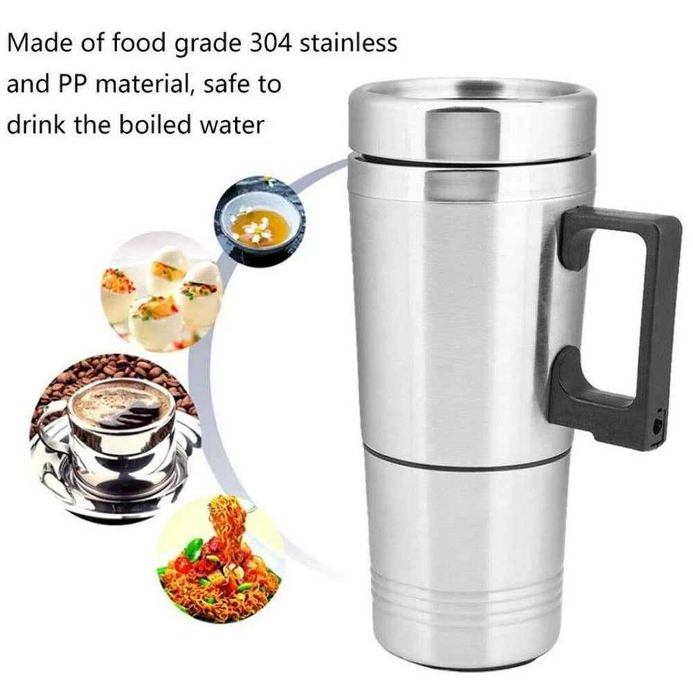 12V water heater Car Cup Electric Kettle Car Heated Mug Stainless Steel Multi-purpose Heating Water Cup Universal Car Interiors