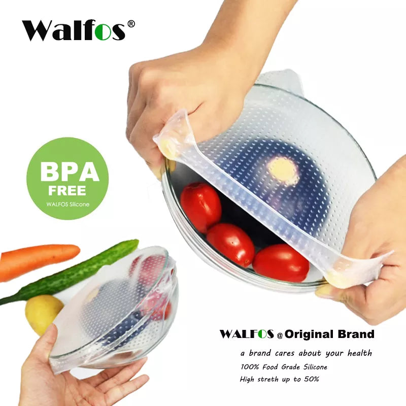 WALFOS 1 Piece Food Grade Keeping Food Fresh Wrap Reusable High Stretch Silicone Food Wraps Seal Vacuum Bowl Cover Stretch Lids