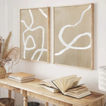 Abstract Line Beige White Boho Wall Art Canvas