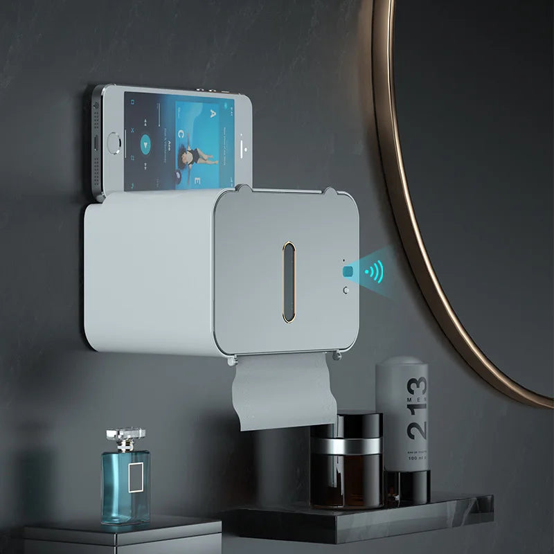 2023 Wall-Mounted Smart Toilet Paper Holder Punch-Free Bathroom Tissue Box Automatic Toilet Paper Dispenser Bathroom Accessories