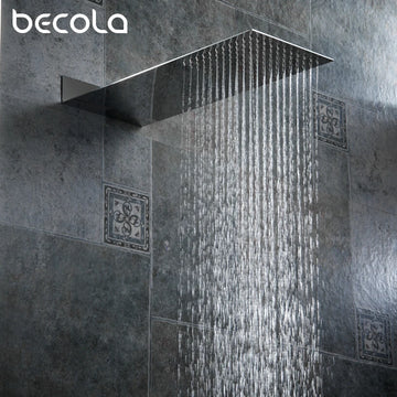 Becola Chrome&Black Bathroom Shower Nozzle Pressure Into The Wall Concealed Shower Head Ultra Thin Stainless Steel Shower Head